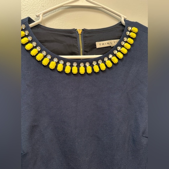 Trina Turk Blue Sheath Dress with Embellished Neckline - Picture 3 of 7